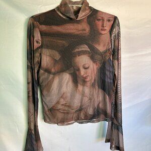 She's So Fresh Painting 90s Y2K Style Mesh Long Sleeve Top Women's M